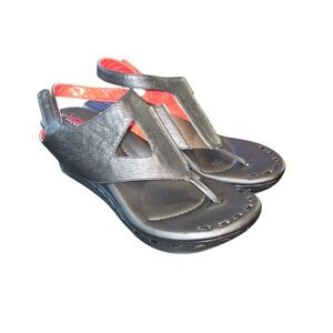 Modzori Reversibles Wedge Sandals Womens 9 Black Red Textured Slingback Thong